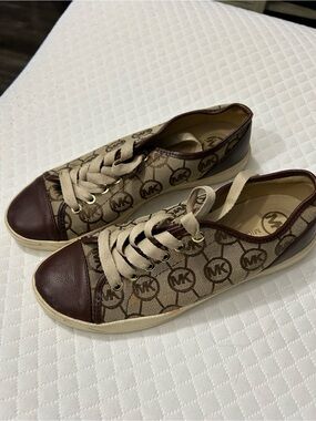 Michael Kors Brown Logo Canvas Sneakers with Tan Laces
